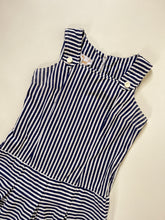 Load image into Gallery viewer, 60s Navy Striped Drop Waist Romper | M

