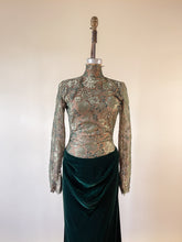 Load image into Gallery viewer, 80s Bob Mackie Emerald Green Lace Velvet Gown | S
