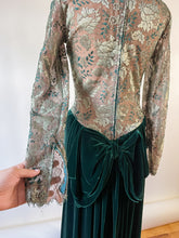 Load image into Gallery viewer, 80s Bob Mackie Emerald Green Lace Velvet Gown | S