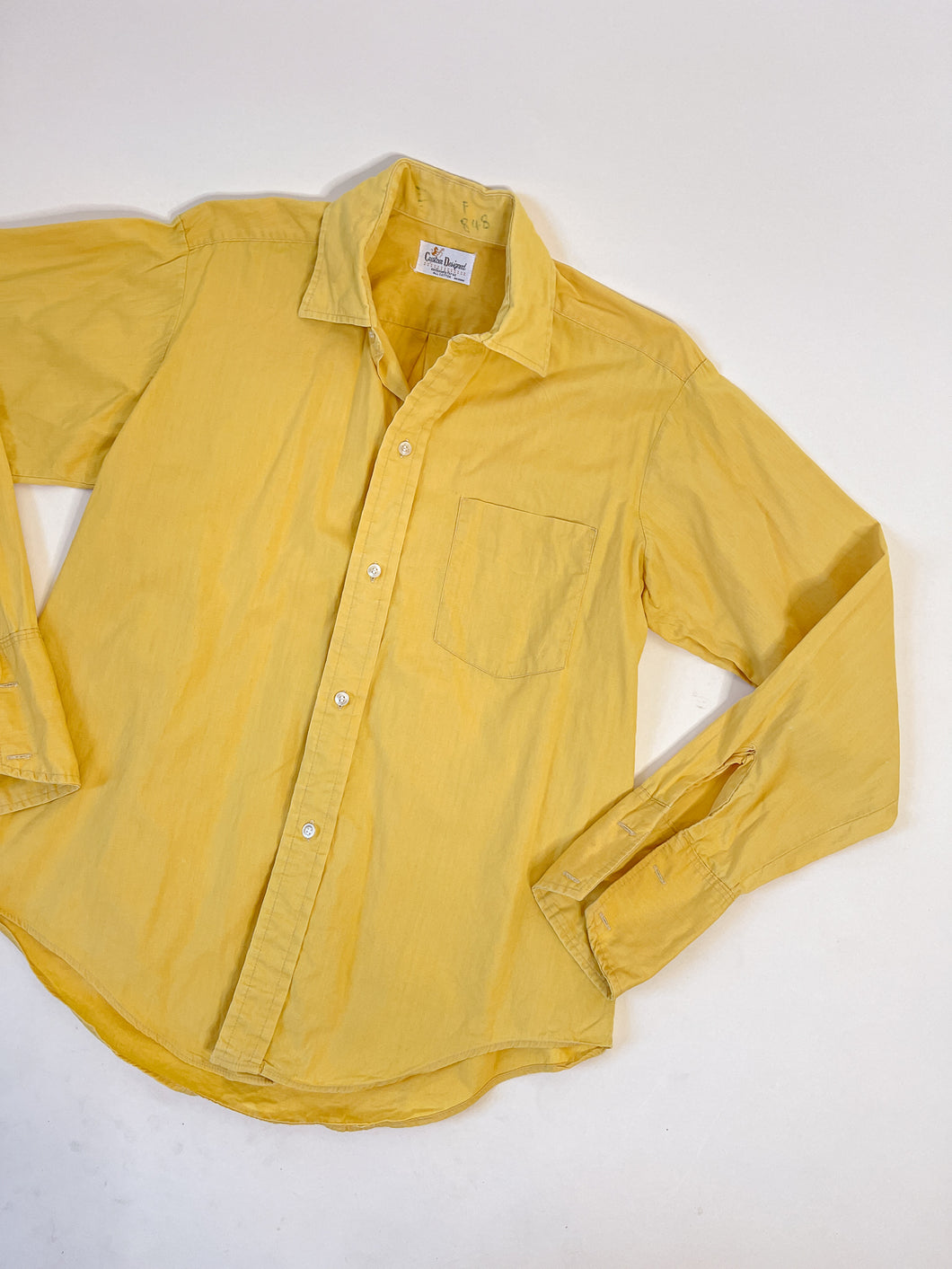 60s Custom Mustard Yellow Cotton Button Down | M