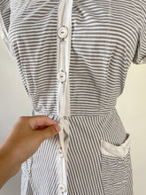Load image into Gallery viewer, 40s Alamo Grey Cotton Striped Dress | S-M
