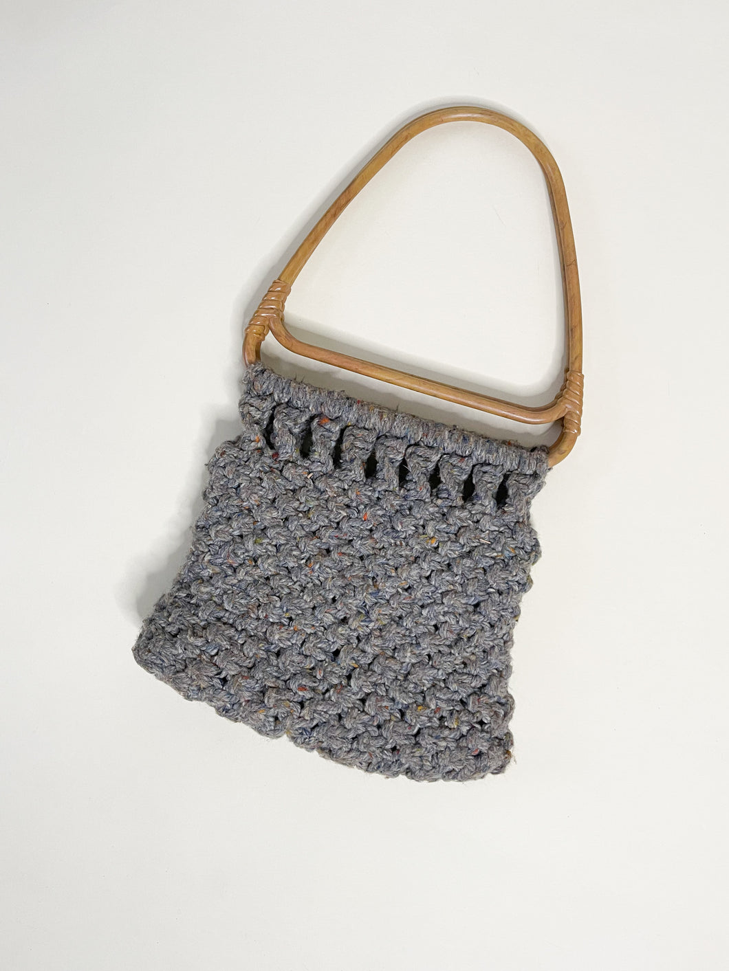 70s Grey Speckled Crochet Wood Handle Bag