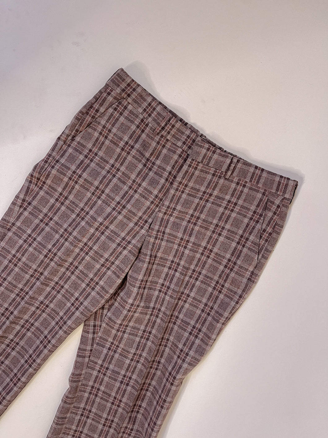 70s Sears Sportswear Taupe Plaid Trousers | 36w