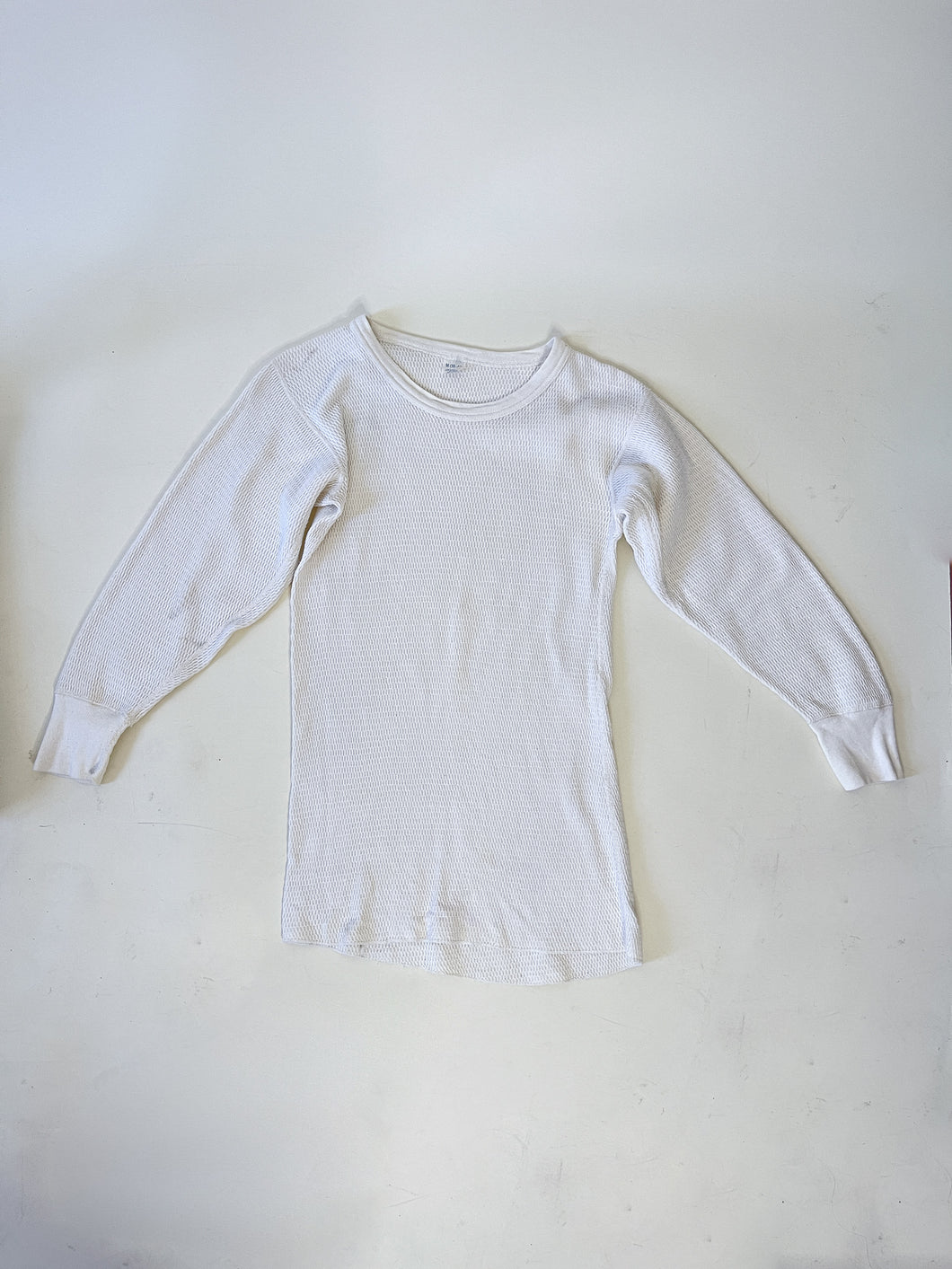 80s White Thermal Long Sleeve Undershirt | XS-M