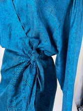 Load image into Gallery viewer, 80s Diane Gilman Blue Long Sleeve Silk Wrap Dress | M
