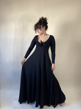 Load image into Gallery viewer, 70s Black Long Sleeve Tie Bust Maxi Dress | XS-S
