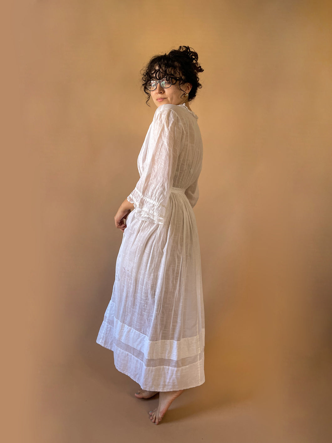 Antique White Long Sleeve Edwardian Lawn Dress | XS-S